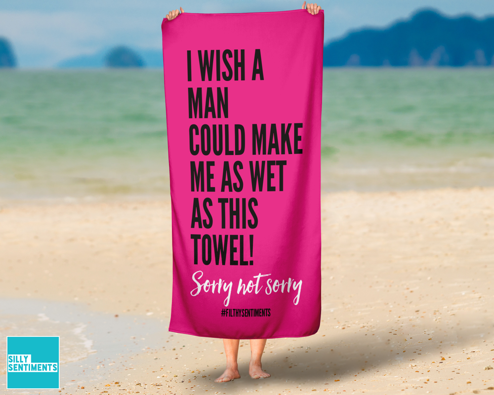 Pink I Wish A Man Could Make Me Wet Beach Towel #1 image